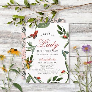 Little Lady Ladybug & Leaves Girl Baby Shower Invitation