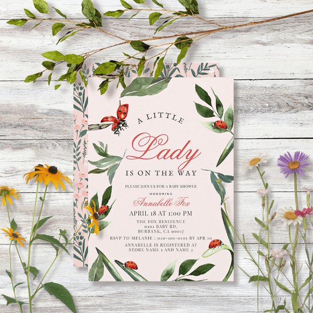Little Lady Ladybug & Leaves Girl Baby Shower Invitation (Creator Uploaded)
