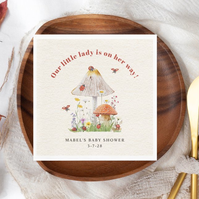 Little Lady Ladybug Mushroom Flowers Baby Shower Napkin (Creator Uploaded)