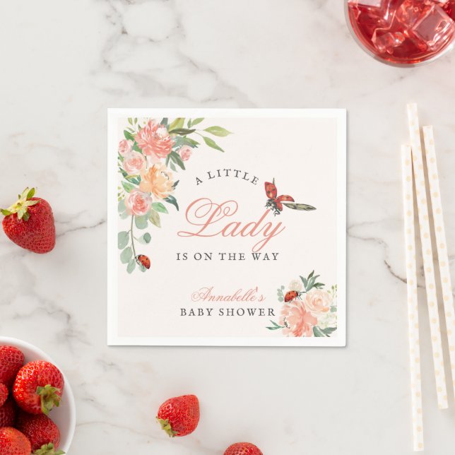 Little Lady Ladybug Roses Girl Baby Shower Napkin (Insitu)