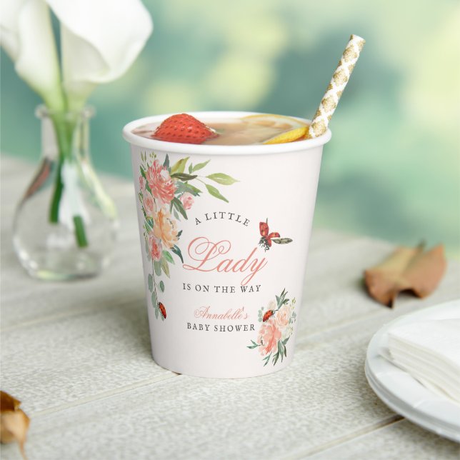 Little Lady Ladybug Roses Girl Baby Shower Paper Cups (Insitu)