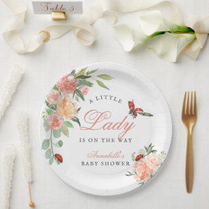Little Lady Ladybug Roses Girl Baby Shower Paper Plate