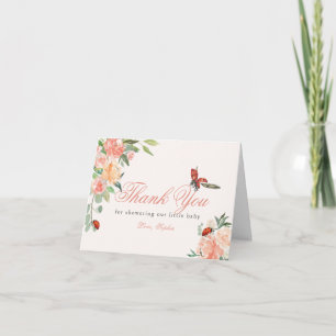 Little Lady Ladybug Roses Pink Baby Shower Thank You Card