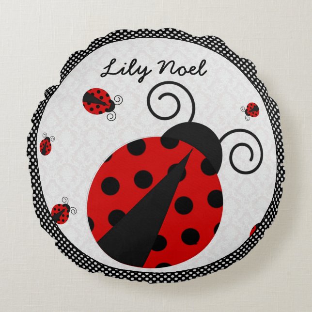 Little Lady Ladybug Round Pillow (Front)