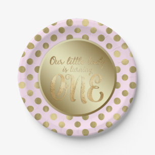 Little Lady Pink Gold 1st Birthday Party Paper Plate