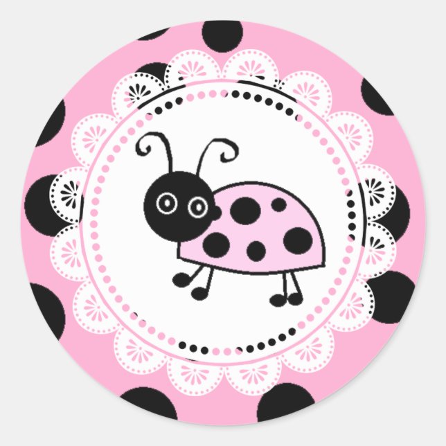 Little Lady Pink Ladybug Classic Round Sticker (Front)