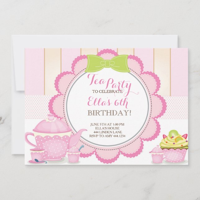 Little Lady Tea Party Birthday Party Invitations (Front)