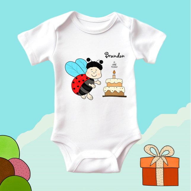 Little ladybug boy with cake baby bodysuit (Creator Uploaded)