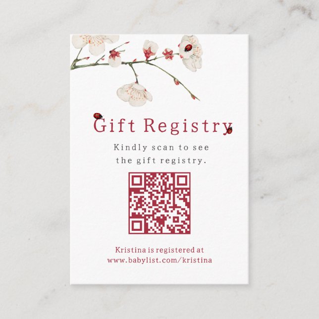 Little Ladybug Elegant Gift Registry Baby Shower  Enclosure Card (Front)