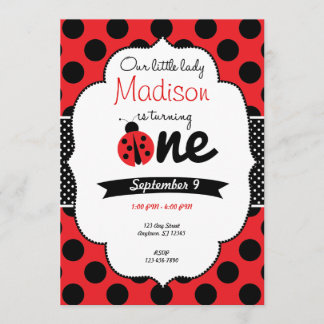 Little Ladybug First Birthday Polka Dot Invitation