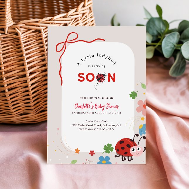 Little Ladybug Floral Bow Baby Shower Invitation (Creator Uploaded)