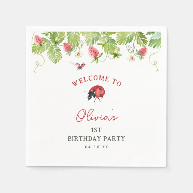Little Ladybug Girl Birthday Party  Napkin (Front)