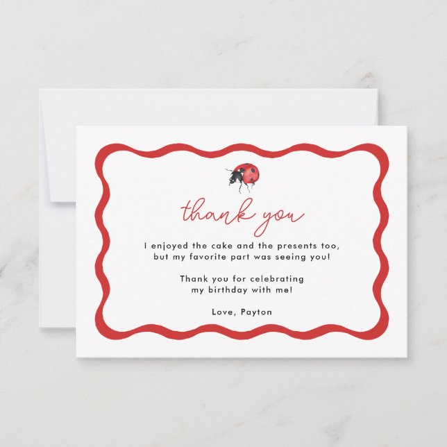 Little Ladybug Girl Birthday Party Thank You Card (Front)