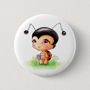 Little Ladybug Girl Button