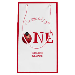 Little Ladybug One First Birthday Red White Small Gift Bag