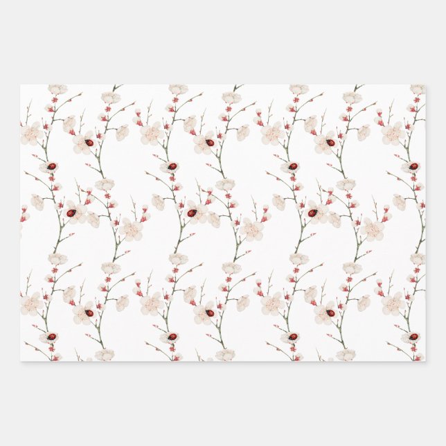 Little Ladybug Pattern Boho  Wrapping Paper Sheet (Front)