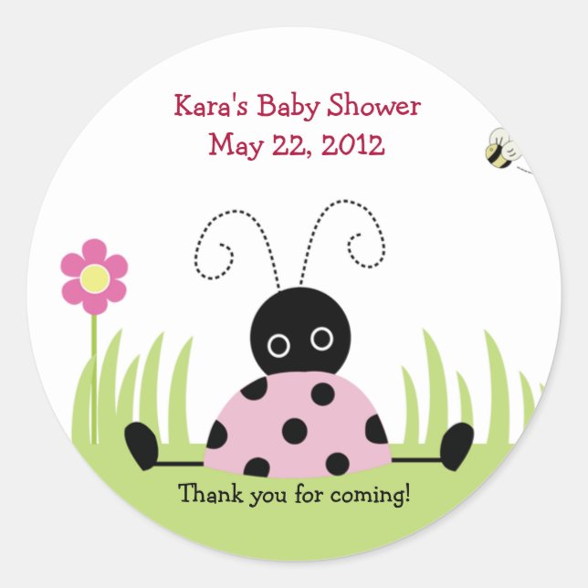 Little Ladybug (Pink) Baby Shower Favour Sticker (Front)