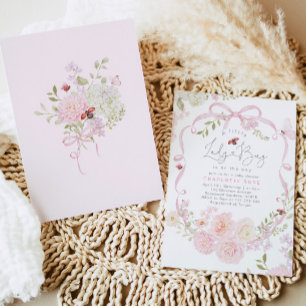 Little Ladybug Pink Bow Wildflower Baby Shower Invitation