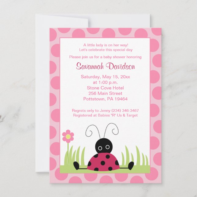 Little Ladybug Pink Dot Baby Shower Invitation (Front)