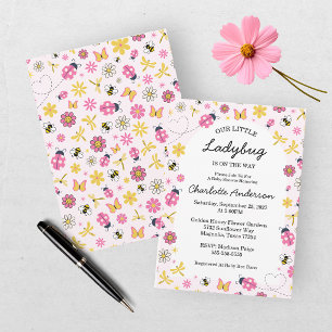Little Ladybug Pink Girl Baby Shower  Invitation