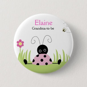 Little Ladybug Pink NAME TAG Personalised Button