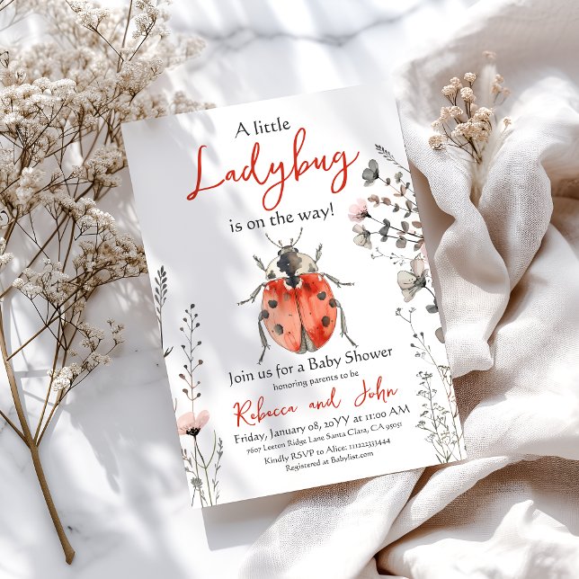 Little Ladybug Red Floral Girl Baby Shower Invitation (Creator Uploaded)