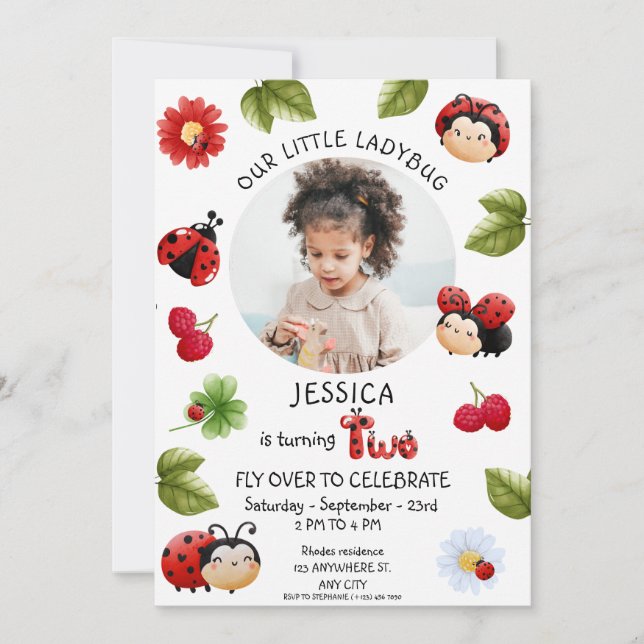 Little Ladybug second Birthday Party Photo Invitation (Front)