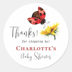 Little Ladybug Sunflower Baby Shower Thank You Classic Round Sticker