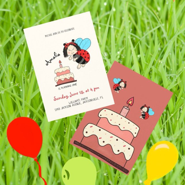 Little ladybug with cake invitation (Creator Uploaded)
