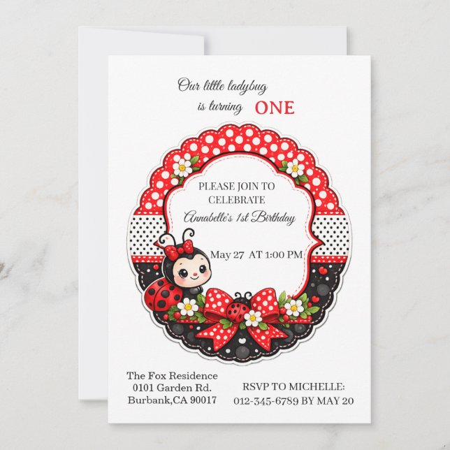 Little Ladybug's 1st Birthday Invitation (Front)