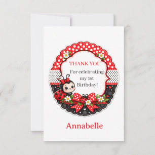 Little Ladybug's 1st Birthday Thank You Card