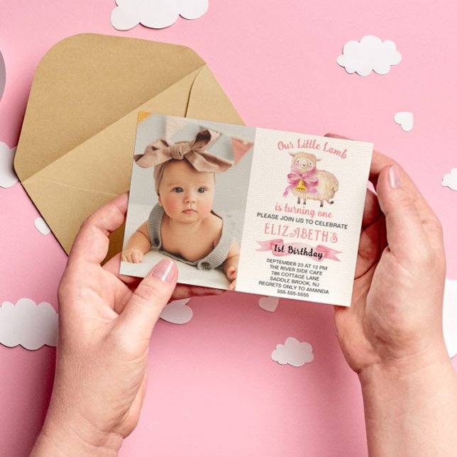 Little Lamb 1st Birthday Party Photo Invitation (Creator Uploaded)