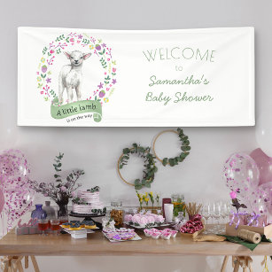 Little Lamb and Pretty Flowers Spring Baby Shower Banner