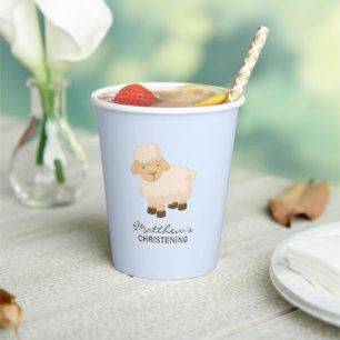 Little Lamb Baby Boy Christening Paper Cups