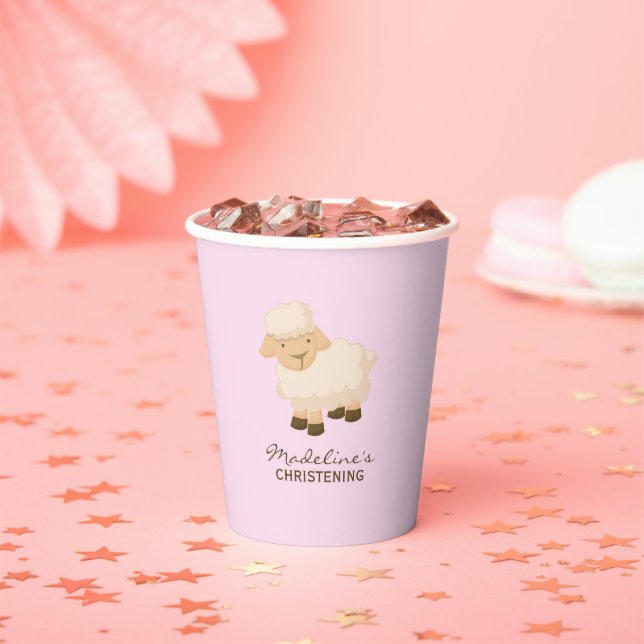 Little Lamb Baby Girl Baptism Paper Cups (Insitu)