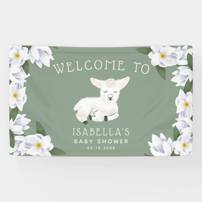 Little Lamb Baby Shower Floral Welcome Banner (Horizontal)