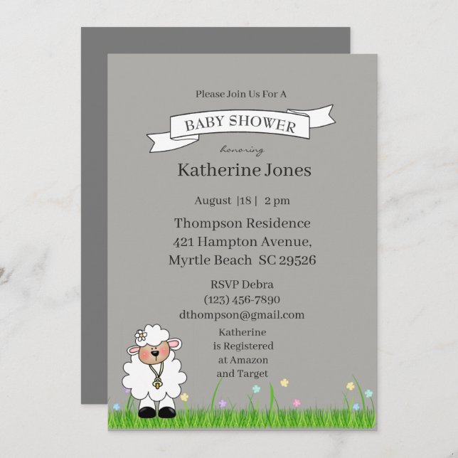   Little Lamb Baby Shower Invitation (Front/Back)