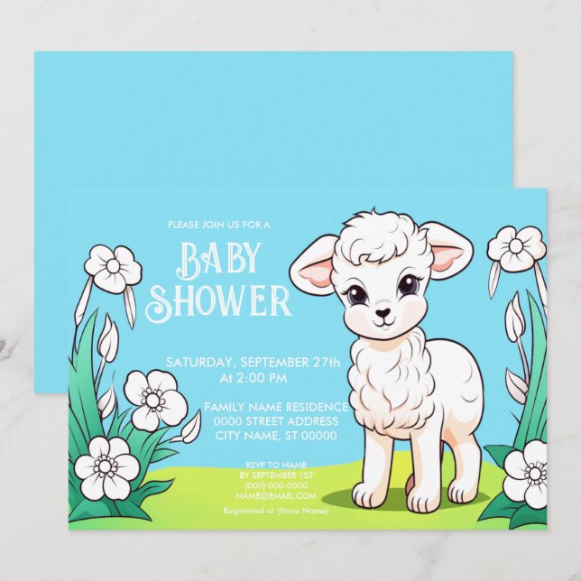 Little Lamb Baby Shower Invitation (Front/Back)
