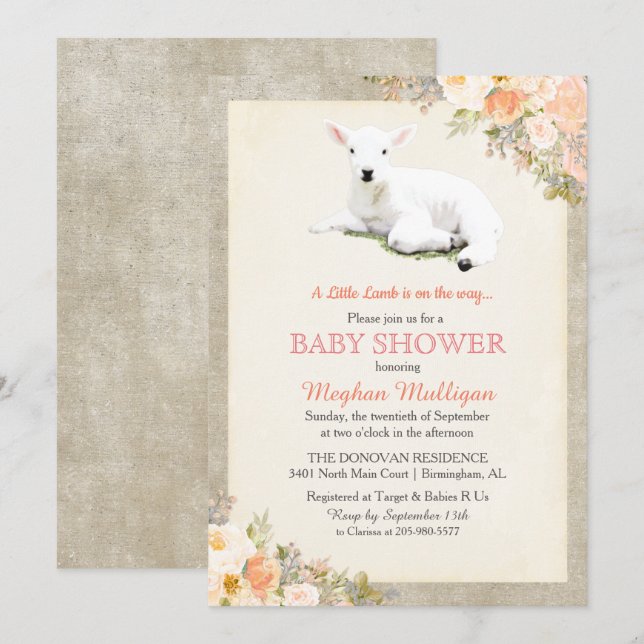 Little Lamb Baby Shower Invitation (Front/Back)