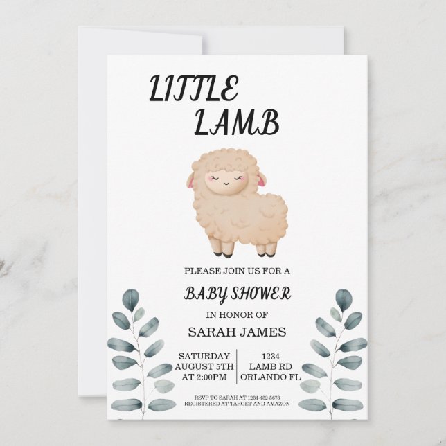 Little Lamb Baby Shower Invitation (Front)