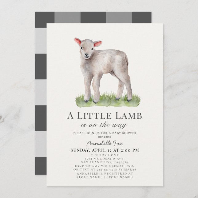Little Lamb Baby Shower Invitation (Front/Back)