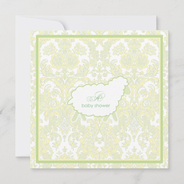 Little Lamb Baby Shower Invitation | Green (Front)