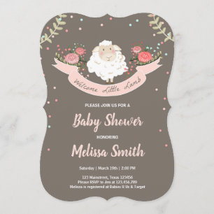 Little lamb Baby Shower Invitation Pink Spring
