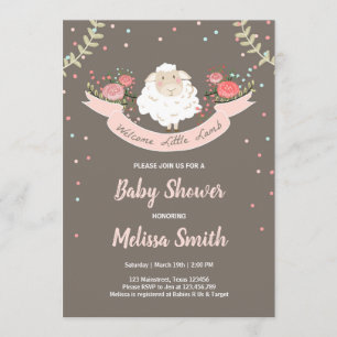Little lamb Baby Shower Invitation Pink Spring