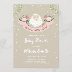Little lamb Baby Shower Invitation Pink Spring