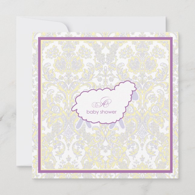 Little Lamb Baby Shower Invitation | Purple (Front)