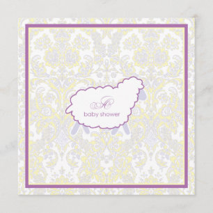 Little Lamb Baby Shower Invitation   Purple