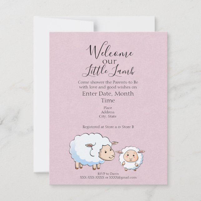 LIttle Lamb Baby Shower Invitations for a Girl (Front)