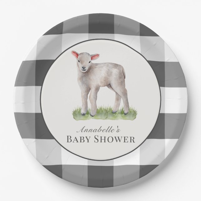 Little Lamb Baby Shower Paper Plate (Front)