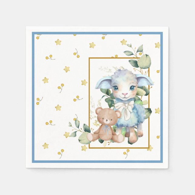 Little Lamb | Blue Baby Shower Napkin (Front)